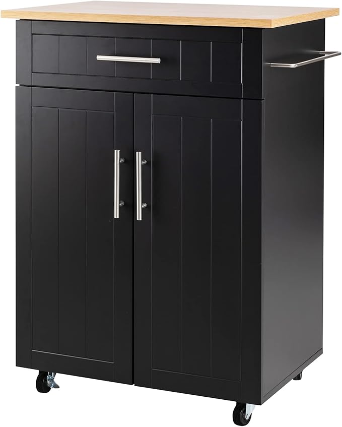 Shintenchi Kitchen Island Cart with Storage,Rolling Kitchen Island Side Table on Wheels with Worktop,Single Door Storage Cabinet and Drawer for Kitchen,Dinning Room, Black