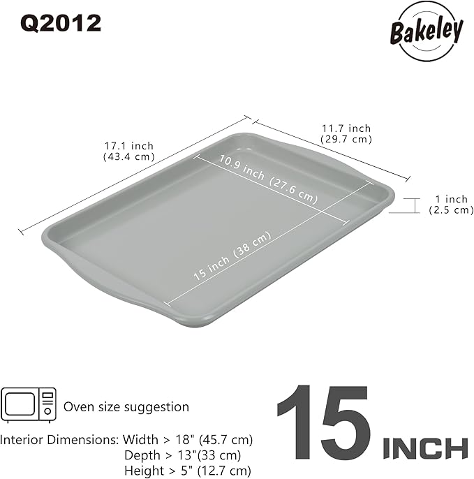 15-Inch Baking Sheet Pan, Non-Stick Carbon Steel Naturally Slick Ceramic Coating Rimmed Cookie Sheet Pan for Oven Roasting Meat Bread Jelly Roll - 17.1" x 11.7"