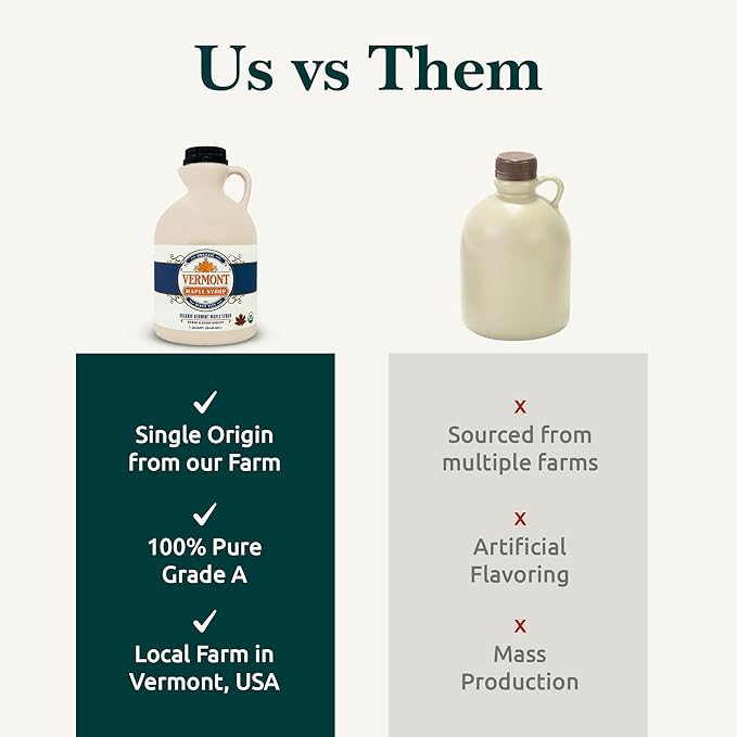 Vermont Maple Syrup - 64 oz Grade A, Dark Robust Organic Maple Syrup - 100% Pure and Authentic Maple Syrup for Pancakes, Waffles and More - Nut free, Gluten Free, Vegan, Paleo