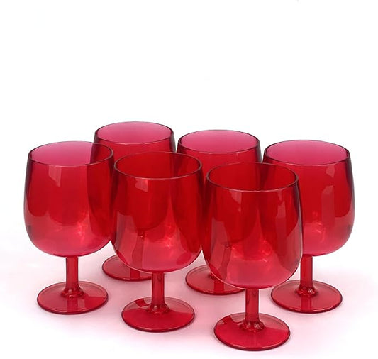 Yalin Set of 6 Unbreakable 12 oz Acrylic Plastic Wine and Water Tumbler Stackable Goblets. (Red, 12 oz)