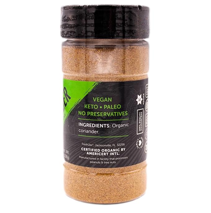 FreshJax Organic Ground Coriander Powder ??3.8 oz | Non-GMO, Gluten-Free, Keto, Paleo, No Preservatives | Premium Organic Spice for Cooking, Baking & Seasoning