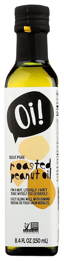 Oi! Roasted Peanut Oil 8.4 oz, Non-GMO, Gluten Free for Cooking, Baking and Grilling