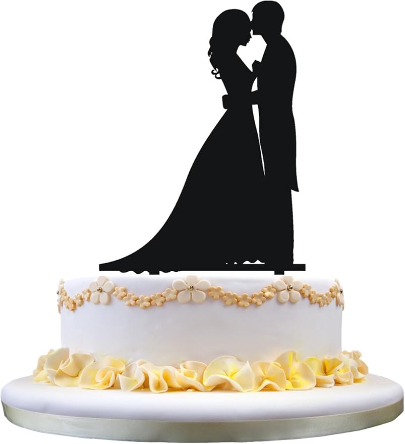 Wedding Cake Topper - Bride and Groom Cake Topper, Silhouette of Groom Kissing Bride, Perfect for Wedding Engagement Anniversary Party Decor