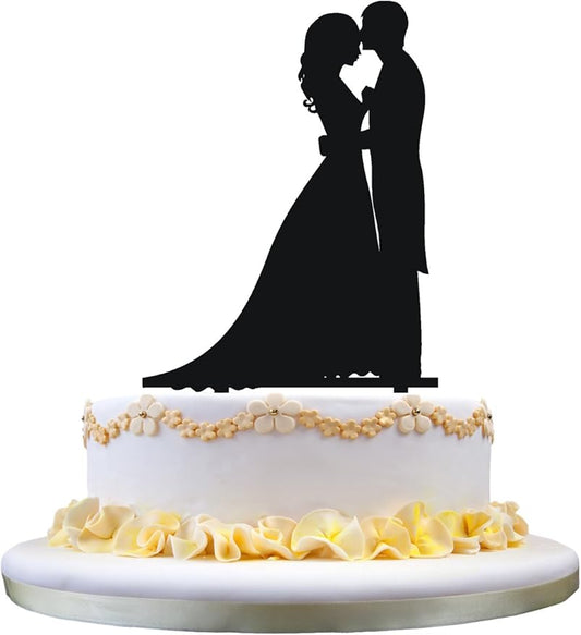 Wedding Cake Topper - Bride and Groom Cake Topper, Silhouette of Groom Kissing Bride, Perfect for Wedding Engagement Anniversary Party Decor