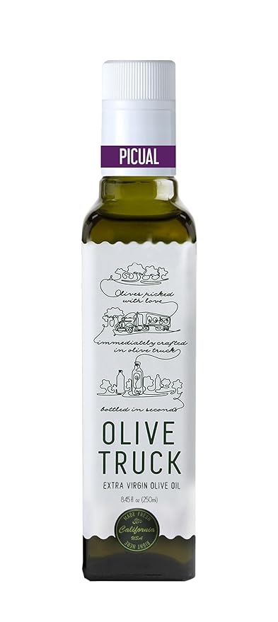 Olive Truck California Extra Virgin Olive Oil - Made from Early Harvest Olives, Authentic & Filtered, Glass Bottle, Cold-Pressed High Polyphenol Olive Oil - Picual (Spanish) 8.45 fl oz (Pack of 1)
