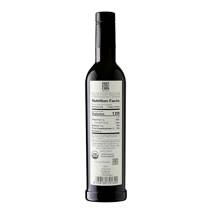 Pruneti - Frantoio Robust, Organic New 2024-2025 Early Harvest Italian Olive Oil Extra Virgin from Tuscany, Italy, Polyphenol Rich 500+ mg/kg, Gold Winner, First Cold Pressed, 16.9 fl oz