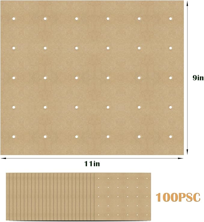 100 PCS Unbleached Parchment Paper, Perforated Square Liners for Cuisinart, Breville, Black and Decker Air Fryer, Toaster Ovens, 11 x 9 inch