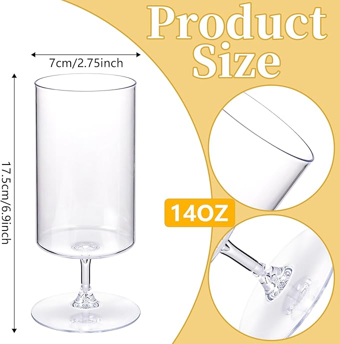 Ciaell 12 Pack Clear Plastic Wine Goblets - 14 Oz Plastic Wine Glasses with Short Stem - Disposable Water Drinking Cups for Juice, Cocktail, Wine, Party