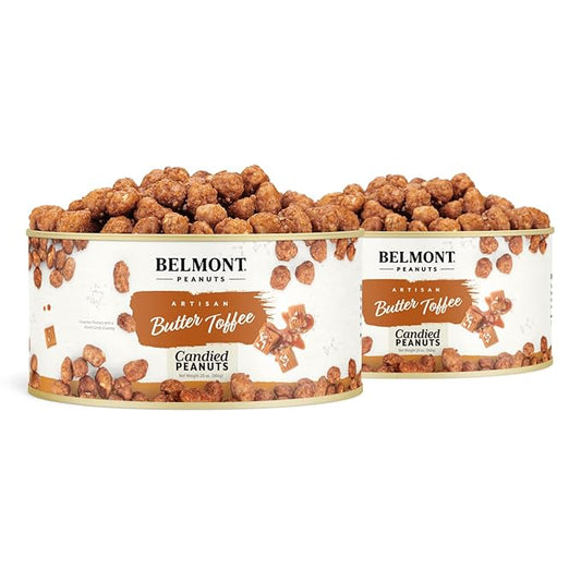 Belmont Peanuts Gourmet Butter Toffee Candied Peanuts, 20 oz (2 Pack) ??Only 4 Ingredients, No Preservatives, 3g Protein ??A Premium, Sweet, Buttery, Salty, Crunchy, Hand Seasoned Snack