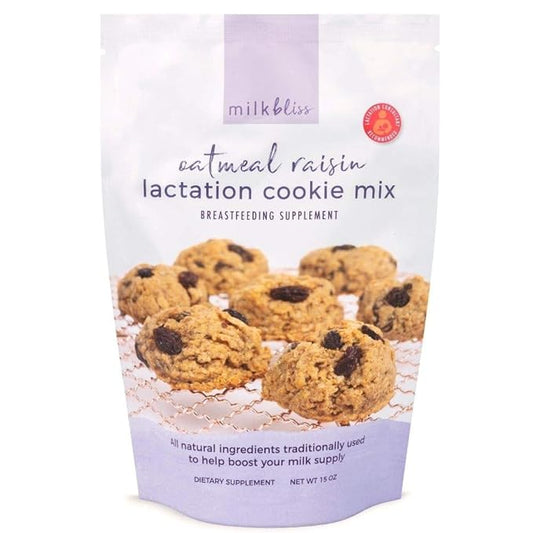 MilkBliss Lactation Cookies Mix- Oatmeal Raisin Breastfeeding Cookie Supplement Support for Breast Milk Increase- 15oz