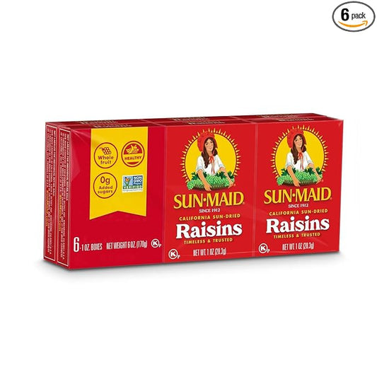 Sun-Maid California Sun-Dried Raisins - (6 Pack) 1 oz Snack-Size Box - Dried Fruit Snack - For Lunches, Back to School Snacks, and Natural Sweeteners