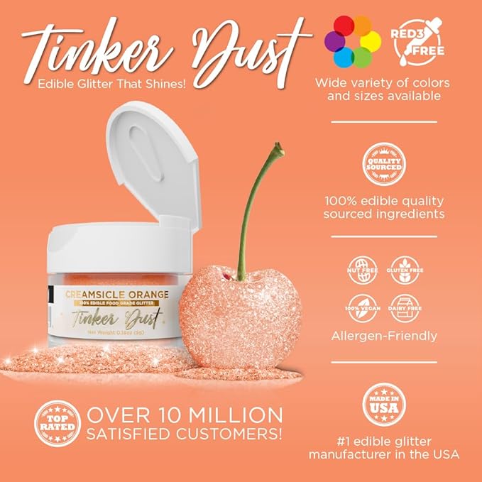 Bakell - Creamsicle Orange Tinker Dust (5g, 1x Jar) Edible Glitter for Food, Desserts, and Beverages!