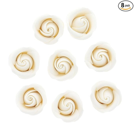 Global Sugar Art Rebecca Rose Sugar Cake Flowers, White 1 Inch with Wire, 8 Count by Chef Alan