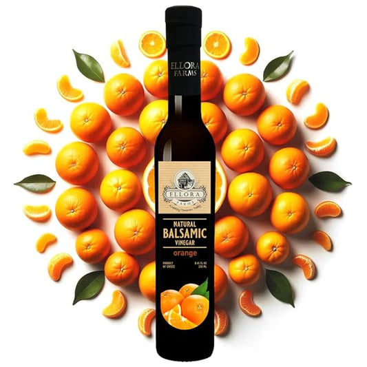 Ellora Farms, Greek Balsamic Vinegar, Orange Infused, Barrel Aged, No-added sugars, No-preservatives, Glass bottle, 8.5 oz (Orange)