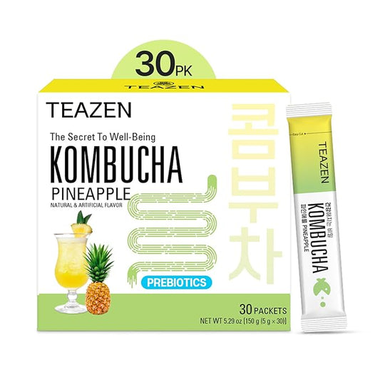 TEAZEN Pineapple Kombucha Tea, Hydration Drink Mix, Sugar Free, Live Probiotics & Prebiotics, 30