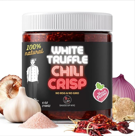 SAUCE UP White Truffle Chili Crisp 6oz | Gourmet Vegan Chili Oil with 13 Natural Ingredients | Gluten Free Keto No MSG | Crispy Spicy Umami Flavor Bomb | Handcrafted in NYC | Premium Truffle Sauce
