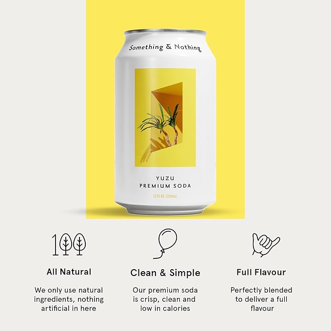 Something & Nothing Yuzu Flavoured Sparkling Water | Lightly Carbonated, Full Flavoured with Added Grape & Lemon Juice | Vegan & Low Calorie Soda | 12 Fl Oz Cans (Pack of 12)