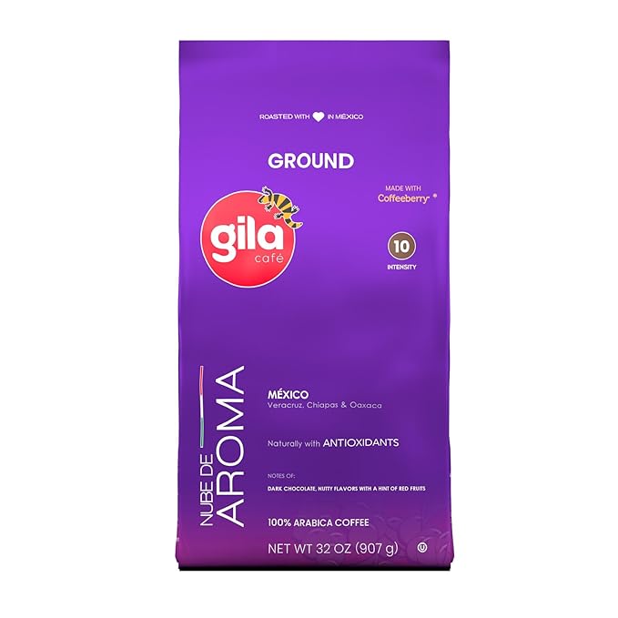 gila café Ground Coffee Medium Roast Nube de Aroma 32oz (1-Pack) - 100% Mexican Arabica Bean Coffee Grounds - Made with Coffeeberry - Chocolate, Red Berries, Hazelnuts Notes
