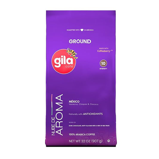 gila café Ground Coffee Medium Roast Nube de Aroma 32oz (1-Pack) - 100% Mexican Arabica Bean Coffee Grounds - Made with Coffeeberry - Chocolate, Red Berries, Hazelnuts Notes