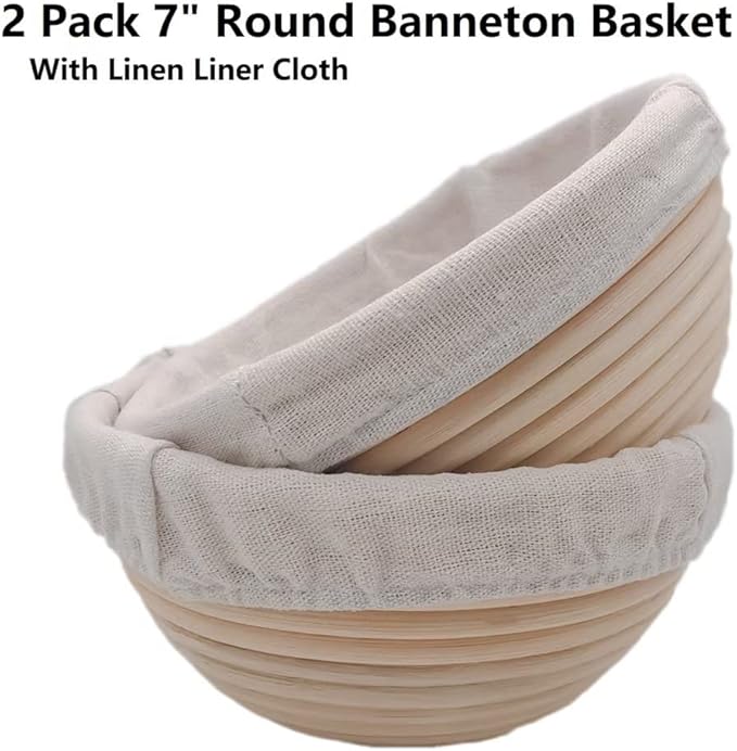 7 inches Round Banneton Basket for Bread Proofing, Dough Proofing Bowls with Removable Liner, Good for Home Sourdough Bakers Baking, 2 Pack