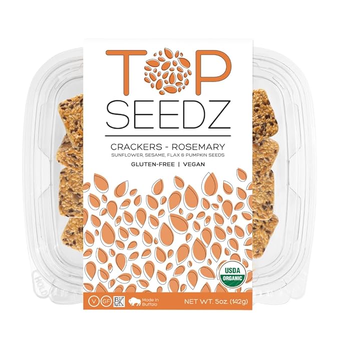 Top Seedz Certified Organic Gluten Free Rosemary Seed Crackers | 6-Pack | 5 Ounces | Healthy Vegan Crackers with Plant Based Protein | Made of Sunflower, Flax, Sesame and Pumpkin Seed
