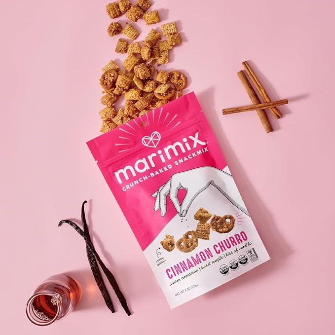 Marimix Snack Mix | Cinnamon Churro 3 Pack | Crunch Baked Sweet & Salty Savory Plant Based Naturally Gluten Free Whole Grain Fiber Charcuterie Pretzel Trail Party Mix | No Artificial Ingredients