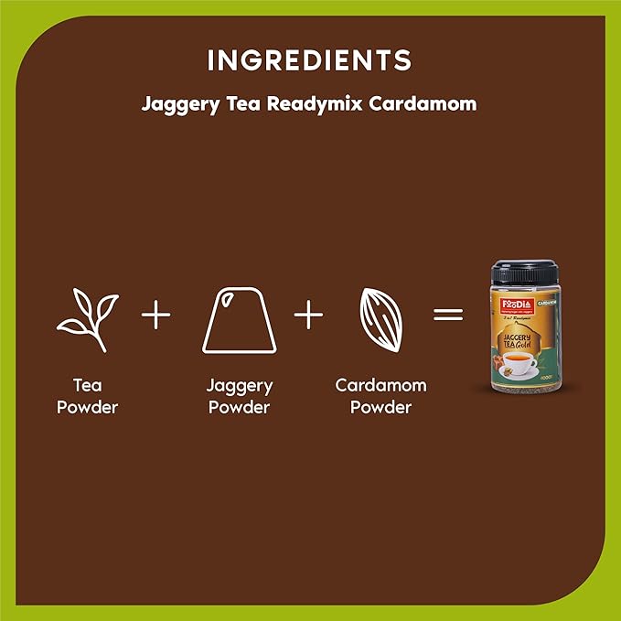 FOODIA Jaggery Cardamom Tea Gold | Readymix Tea Powder with Jaggery Powder & Premium Cardamom | 14.11oz |