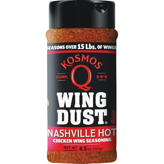 Kosmos Q Nashville Hot Chicken Seasoning Wing Dust, Savory & Spicy Chicken Seasoning For Wings, Fries, Popcorn, Dips, Crackers & More, Dry Rub Dust With Classic Nashville Heat And Buttery Kick, 5 Oz
