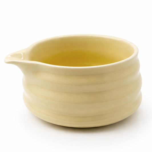 BlendWell Ceramic Matcha Bowl with Spout, Light Yellow Chawan Mixing Bowl for Whisking and Pouring