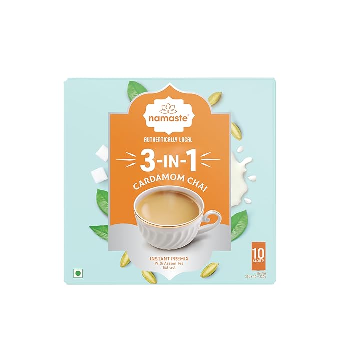 Namaste Chai Instant Tea Premix, Cardamom Chai | Value Pack | Assam Tea | Ready Mix (22g x 10 Sachets, Powder)