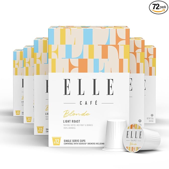ELLE Café© K-Cup Pods - 72 Count - 100% Arabica Coffee, Flavor Blonde Roast - Single-Serve Coffee Pods