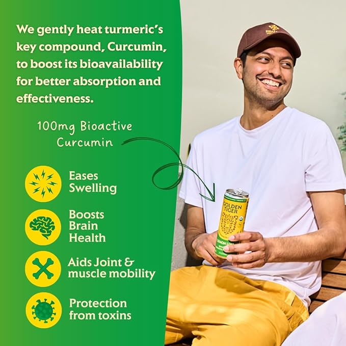 Golden Tiger Turmeric Sparkling Lemonade, Lemon Lime 12-Pack ??Curcumin & Ginger for Inflammation ??Sparkling Wellness Drink with Organic Superfoods + Antioxidants for Recovery, Immunity, Gut Health - 4g Sugar, 20 Calories