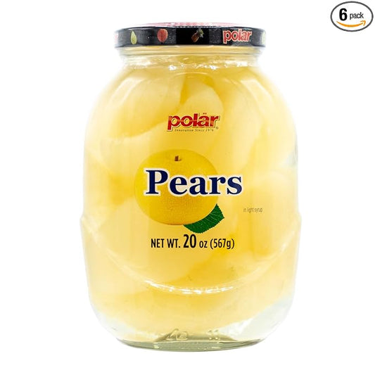 MW Polar Snow Pear Slices in Light Syrup, glass jar 20oz (Pack of 6)