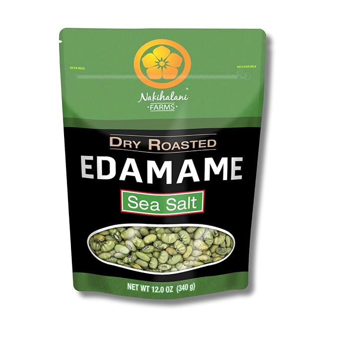 Dry Roasted Edamame Beans Snack by Nakihalani Farm ??Sea Salt (12 oz) Non-GMO Crunchy Soybeans Plant-based High Protein Snack for Adults & Kids Gluten-Free, Nut-Free, Vegan Snack in Resealable Bag