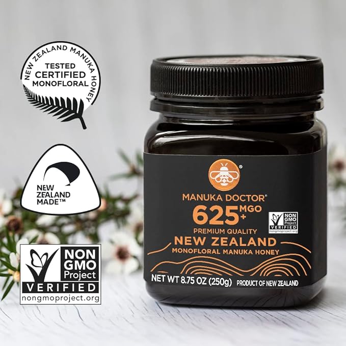 MANUKA DOCTOR - MGO 625+ Manuka Honey Monofloral, 100% Pure New Zealand Honey. Certified. Guaranteed. RAW. Non-GMO (8.75 oz)
