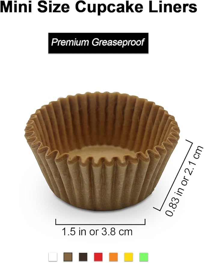Greaseproof Mini Cupcake Liners, Premium Paper Baking Cups for Party Celebration,(Natural, 300-count)
