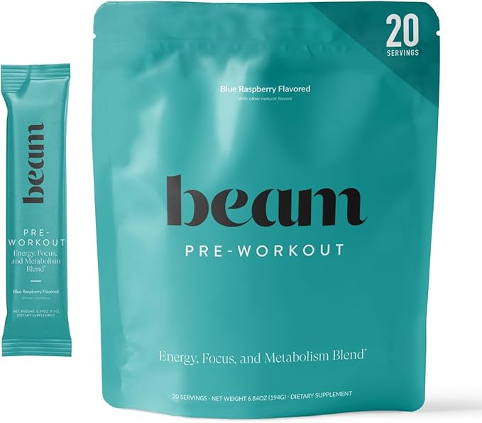 Beam Pre Workout Powder for Energy, Focus & Endurance ??Natural Caffeine from PurCaf, Cognizin, Electrolytes, L-Citrulline, Beta-Alanine, L-Theanine ??No Crash, Jitter-Free, 20 Serving Sticks