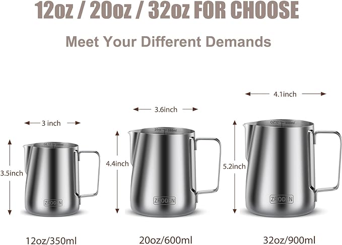 Milk Frothing Pitcher, Thicker Version 12oz Espresso Steaming Pitchers Stainless Steel Cappuccino Coffee Machine Accessories Barista Tools Steamer Pitchers Milk Jug Cup with Decorating Pen Latte Art