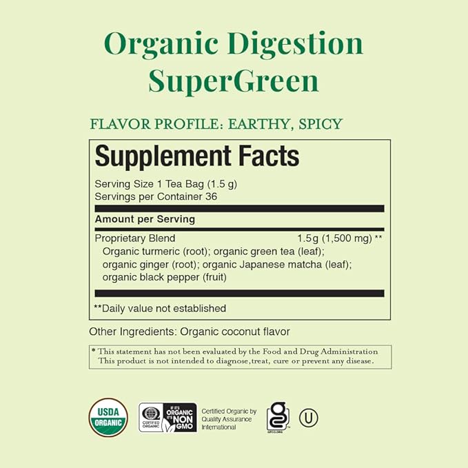The Republic of Tea - Organic Digestion SuperGreen Tea Refill Bag, 36 Tea Bags, Naturally Caffeinated Japanese Matcha and Green Tea