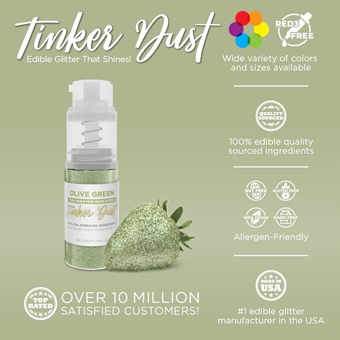 Bakell - Olive Green Tinker Dust (4g, 1x Mini Spray Pump) Edible Glitter for Food, Desserts, and Beverages!
