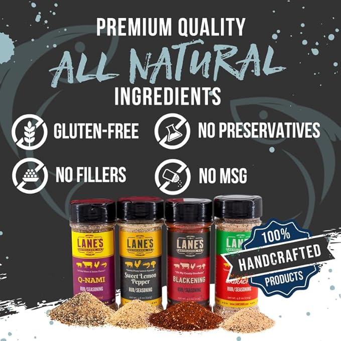 Lane's Under Da Sea Gift Set, All-Natural 4 Rubs Gift Set of Blackened Seasoning, Honey Sriracha Seasoning, Sweet Heat Rub, & Q-Nami Japanese Spices