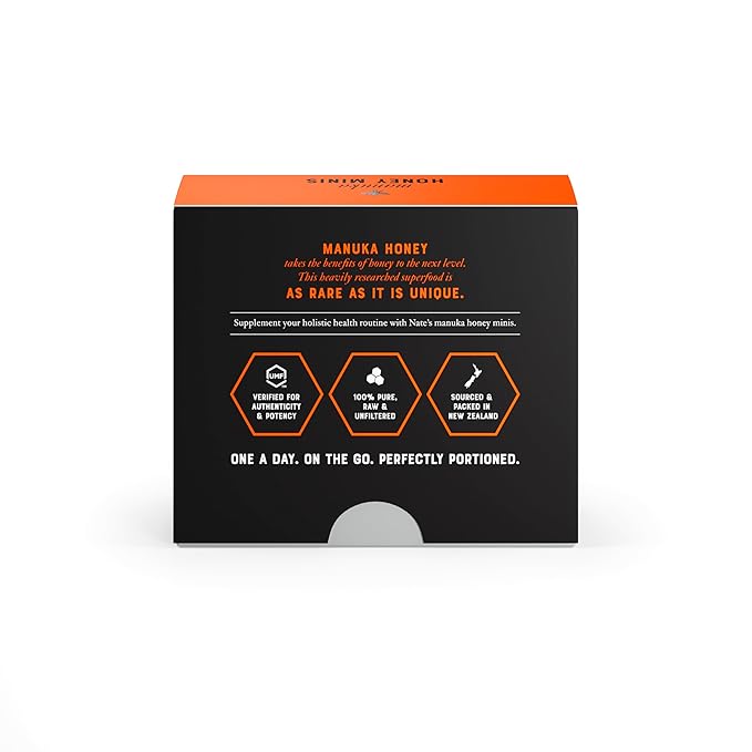 Nate's Manuka Honey Minis - 10 count Single-serve, Pure Manuka Honey - MGO 263+ | UMF Certified 10+ - 10 Single-Serve Packets for On-the-Go Daily Wellness