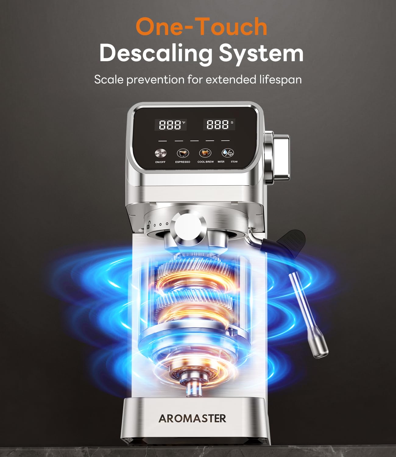 Aromaster 1400W Espresso Machine with Milk Frother, Stainless Steel