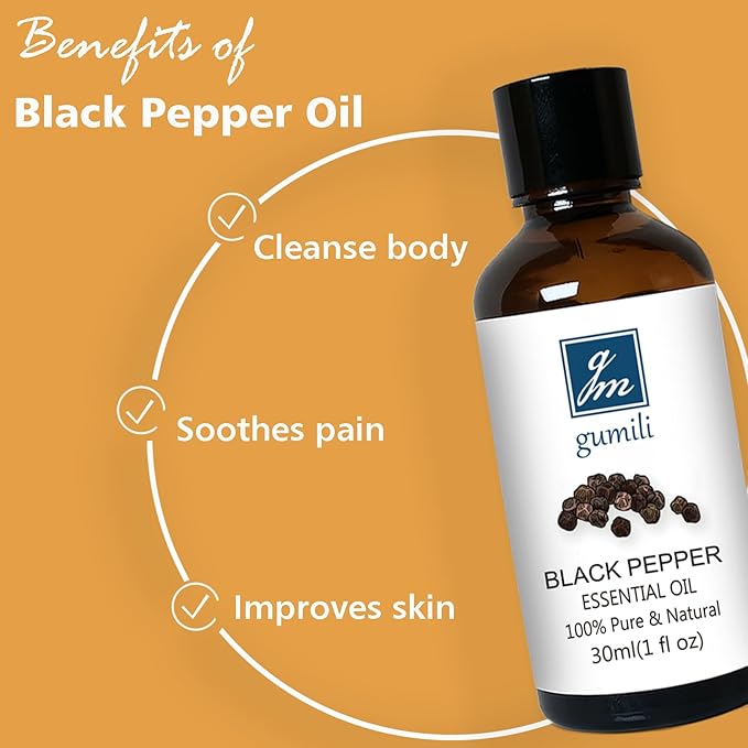 Black Pepper Essential Oil 1 Oz ??100% Pure Natural Black Pepper Oil for Diffuser, Massage, DIY Blends & Personal Care, Fresh Spicy Aroma