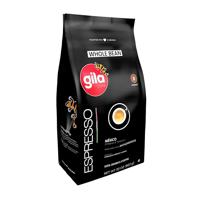 gila café Whole Beans Coffee Medium Roast Espresso 32oz (1-Pack) - 100% Mexican Arabica Roasted Coffee Beans - Made with Coffeeberry - Chocolate, Hazelnut, Vanilla Notes