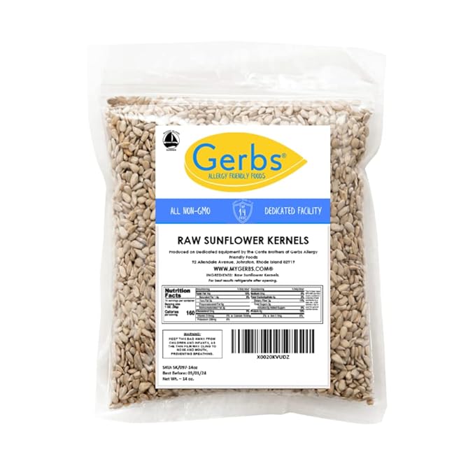 Gerbs Raw Sunflower Seed Kernels 14 oz. | No Additives, Resealable Bag | Mild & Crunchy | Top 14 Allergen-Free