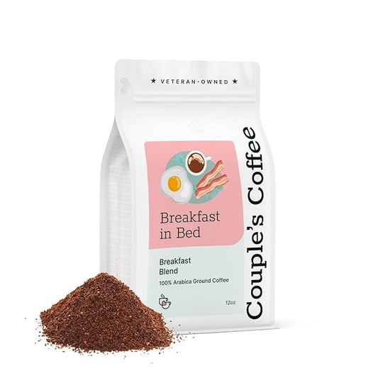 Couple?™s Coffee Ground Coffee | Gives Back to Military Families | Breakfast in Bed | Breakfast Blend Coffee | Made with 100% Arabica Beans | 12oz bag brews about 34 cups