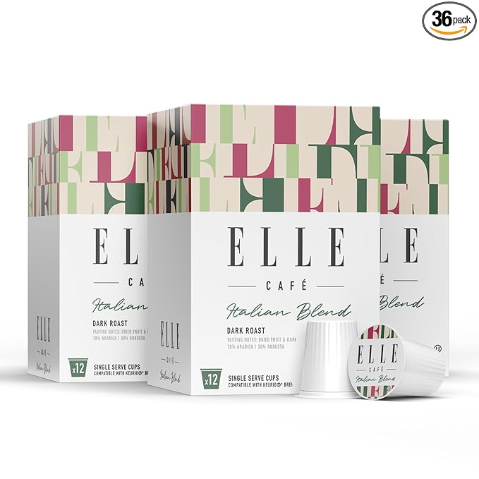 ELLE Café© Italian Blend K-Cup Pods - 36 Count - 100% Arabica Coffee, Flavor Premium Dark Roast - Single-Serve Coffee Pods