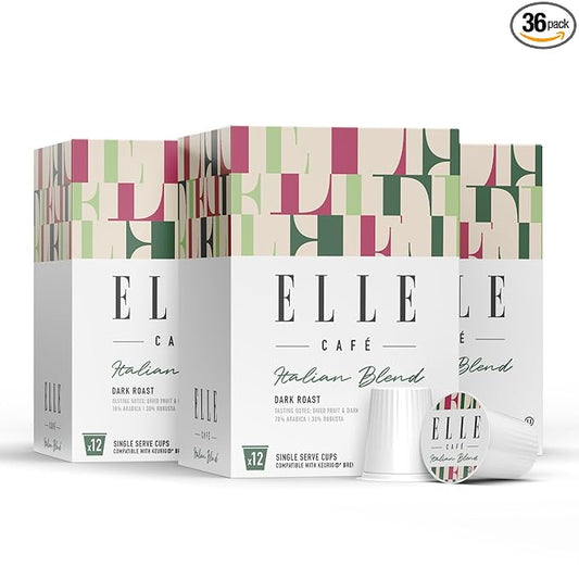 ELLE Café© Italian Blend K-Cup Pods - 36 Count - 100% Arabica Coffee, Flavor Premium Dark Roast - Single-Serve Coffee Pods
