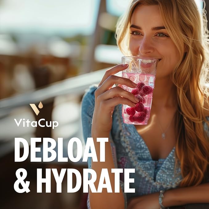 VitaCup Super H2O Bloating Relief and Digestive Health Drink Mix Packets, Probiotics, Prebiotics, C & B Vitamins, Mixed Berry Flavor Water Enhancer Packets, 48 Ct